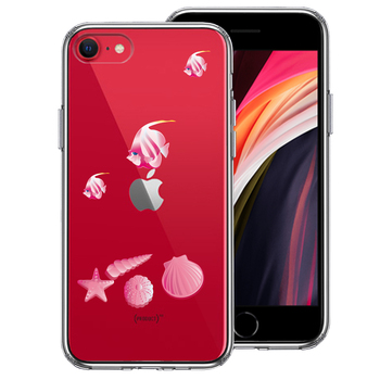 iPhoneSE ケース 第3世代 第2世代 クリア 夏 熱帯魚 と 貝 ピンク スマホケース 側面ソフト 背面ハード ハイブリッド-0