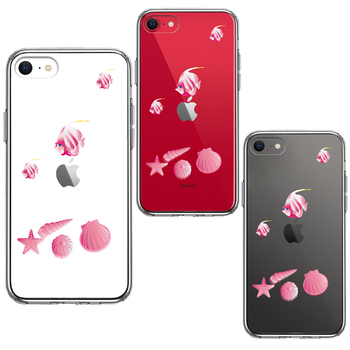 iPhoneSE ケース 第3世代 第2世代 クリア 夏 熱帯魚 と 貝 ピンク スマホケース 側面ソフト 背面ハード ハイブリッド-1