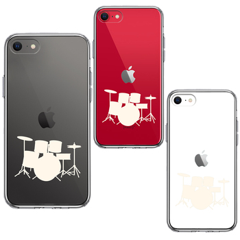 iPhoneSE ケース 第3世代 第2世代 クリア ドラム ホワイト スマホケース 側面ソフト 背面ハード ハイブリッド-1