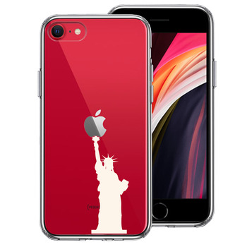 iPhoneSE ケース 第3世代 第2世代 クリア 自由の女神 ホワイト スマホケース 側面ソフト 背面ハード ハイブリッド-0
