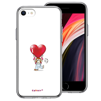 iPhoneSE ケース 第3世代 第2世代 クリア チンパンジー ハート 重量挙げ スマホケース 側面ソフト 背面ハード ハイブリッド-0