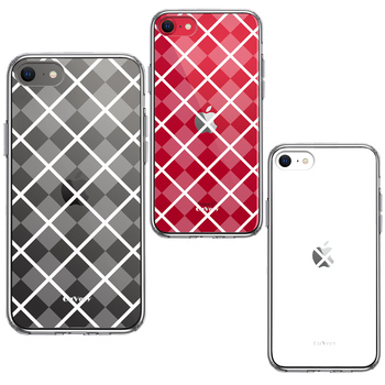 iPhoneSE ケース 第3世代 第2世代 クリア 格子柄 アペンド チェック ホワイト スマホケース 側面ソフト 背面ハード ハイブリッド-1