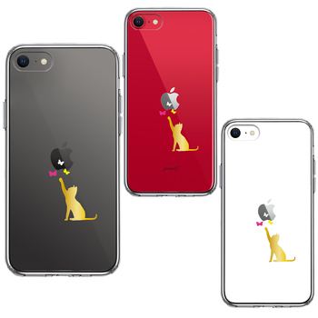 iPhoneSE ケース 第3世代 第2世代 クリア 蝶々 気になる 猫 ネコ ゴールド スマホケース 側面ソフト 背面ハード ハイブリッド-1
