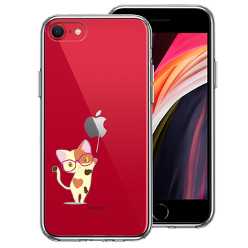 iPhoneSE ケース 第3世代 第2世代 クリア ジャケット 三毛猫 メガネ スマホケース 側面ソフト 背面ハード ハイブリッド-0