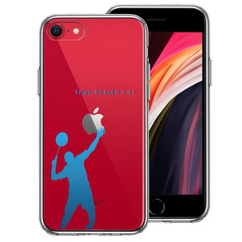 iPhoneSE ケース 第3世代 第2世代 クリア バドミントン ブルー スマホケース 側面ソフト 背面ハード ハイブリッド-0