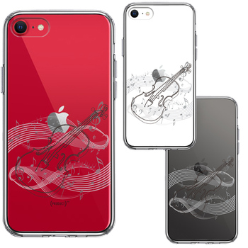 iPhoneSE ケース 第3世代 第2世代 クリア ヴァイオリン 4 ブラック スマホケース 側面ソフト 背面ハード ハイブリッド-1