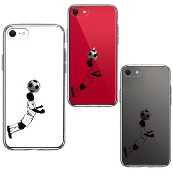 iPhoneSE ケース 第3世代 第2世代 クリア サッカー ヘディング 男子 黒 スマホケース 側面ソフト 背面ハード ハイブリッド-1