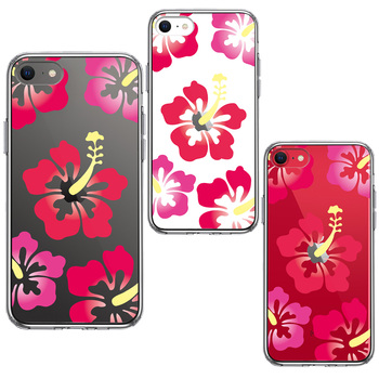iPhoneSE ケース 第3世代 第2世代 クリア ハイビスカス レッド スマホケース 側面ソフト 背面ハード ハイブリッド-1