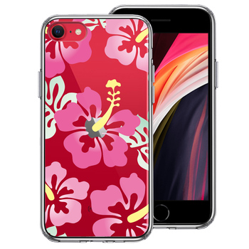 iPhoneSE ケース 第3世代 第2世代 クリア ハイビスカス ピンク スマホケース 側面ソフト 背面ハード ハイブリッド-0