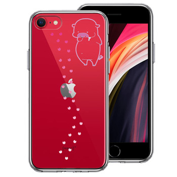 iPhoneSE ケース 第3世代 第2世代 クリア ぶた フットプリント スマホケース 側面ソフト 背面ハード ハイブリッド-0