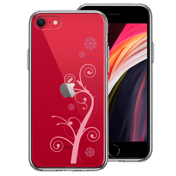 iPhoneSE ケース 第3世代 第2世代 クリア フローラル つる模様 ピンク スマホケース 側面ソフト 背面ハード ハイブリッド-0