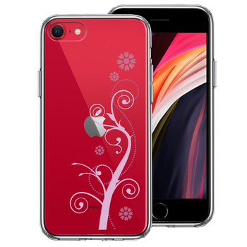 iPhoneSE ケース 第3世代 第2世代 クリア フローラル つる模様 パープル スマホケース 側面ソフト 背面ハード ハイブリッド-0