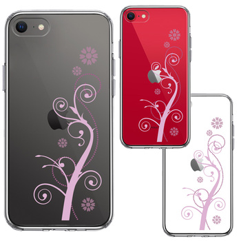 iPhoneSE ケース 第3世代 第2世代 クリア フローラル つる模様 パープル スマホケース 側面ソフト 背面ハード ハイブリッド-1
