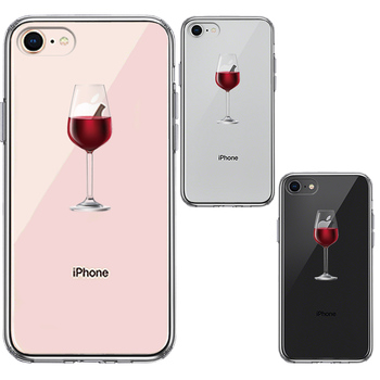 iPhone8 ケース クリア ワイングラス 赤ワイン スマホケース 側面ソフト 背面ハード ハイブリッド-1