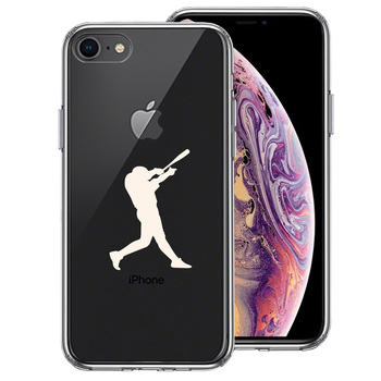 iPhone7 iPhone8 ケース クリア 野球 バッター ホワイト スマホケース 側面ソフト 背面ハード ハイブリッド-0