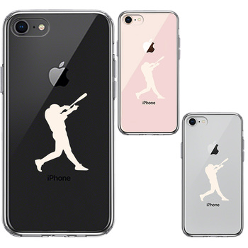 iPhone7 iPhone8 ケース クリア 野球 バッター ホワイト スマホケース 側面ソフト 背面ハード ハイブリッド-1