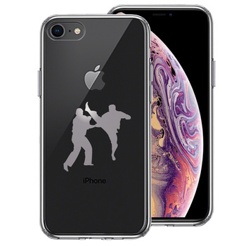 iPhone7 iPhone8 ケース クリア 空手２ グレー スマホケース 側面ソフト 背面ハード ハイブリッド-0