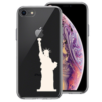 iPhone8 ケース クリア 自由の女神 ホワイト スマホケース 側面ソフト 背面ハード ハイブリッド-0