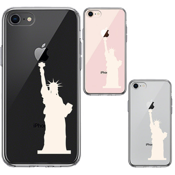 iPhone8 ケース クリア 自由の女神 ホワイト スマホケース 側面ソフト 背面ハード ハイブリッド-1
