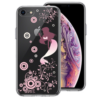 iPhone7 iPhone8 ケース クリア マーメイド 人魚姫 ピンク スマホケース 側面ソフト 背面ハード ハイブリッド-0