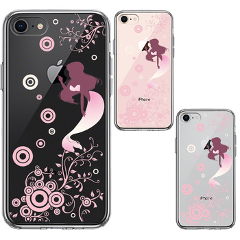 iPhone7 iPhone8 ケース クリア マーメイド 人魚姫 ピンク スマホケース 側面ソフト 背面ハード ハイブリッド-1