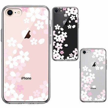 iPhone7 iPhone8 ケース クリア 花柄 さくら 白 スマホケース 側面ソフト 背面ハード ハイブリッド-1