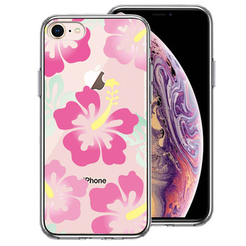 iPhone7 iPhone8 ケース クリア ハイビスカス ピンク スマホケース 側面ソフト 背面ハード ハイブリッド-0