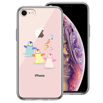 iPhone7 iPhone8 ケース クリア ペンギン 音楽 スマホケース 側面ソフト 背面ハード ハイブリッド-0