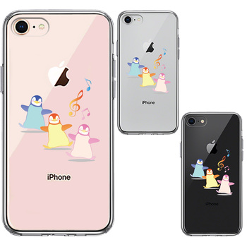 iPhone7 iPhone8 ケース クリア ペンギン 音楽 スマホケース 側面ソフト 背面ハード ハイブリッド-1