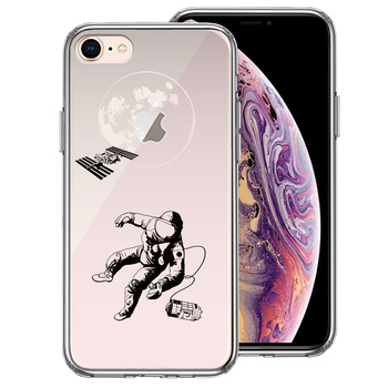 iPhone8 ケース クリア 宇宙飛行士 地球 スマホケース 側面ソフト 背面ハード ハイブリッド-0