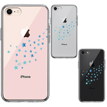 iPhone7 iPhone8 ケース クリア 流れ星 ブルー スマホケース 側面ソフト 背面ハード ハイブリッド-1