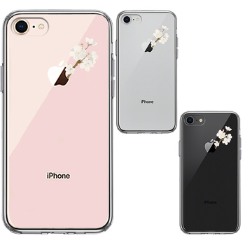 iPhone8 ケース クリア りんご に 桜 スマホケース 側面ソフト 背面ハード ハイブリッド-1