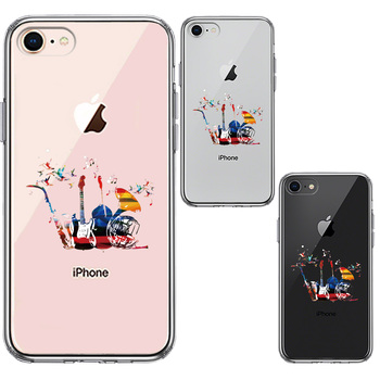 iPhone7 iPhone8 ケース クリア 楽器 たち スマホケース 側面ソフト 背面ハード ハイブリッド-1