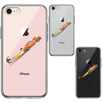 iPhone7 iPhone8 ケース クリア レーシングカー 車 オレンジ スマホケース 側面ソフト 背面ハード ハイブリッド-1