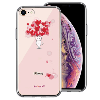 iPhone8 ケース クリア 猫 ネコ にゃんこ ハート いっぱい スマホケース 側面ソフト 背面ハード ハイブリッド-0