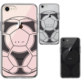 iPhone7 iPhone8 ケース クリア サッカーボール I Love Soccer スマホケース 側面ソフト 背面ハード ハイブリッド-1