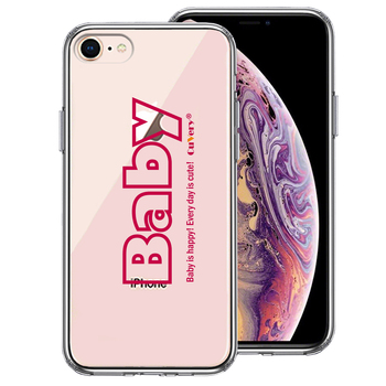 iPhone7 iPhone8 ケース クリア 文字 ケース Baby レッド スマホケース 側面ソフト 背面ハード ハイブリッド-0