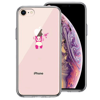 iPhone8 ケース クリア パンダ アップル 重量挙げ 努力感 ピンク スマホケース 側面ソフト 背面ハード ハイブリッド-0