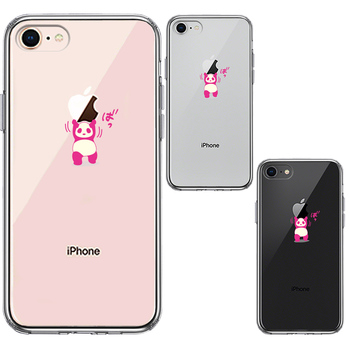iPhone8 ケース クリア パンダ アップル 重量挙げ 努力感 ピンク スマホケース 側面ソフト 背面ハード ハイブリッド-1