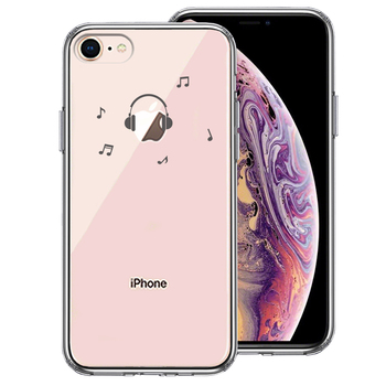 iPhone8 ケース クリア 音楽 music ヘッドフォン ヘッドホン グレー スマホケース 側面ソフト 背面ハード ハイブリッド-0