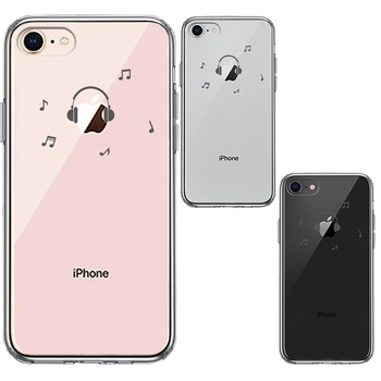 iPhone8 ケース クリア 音楽 music ヘッドフォン ヘッドホン グレー スマホケース 側面ソフト 背面ハード ハイブリッド-1