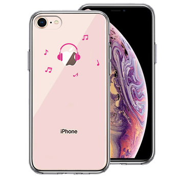 iPhone8 ケース クリア 音楽 music ヘッドフォン ヘッドホン ピンク スマホケース 側面ソフト 背面ハード ハイブリッド-0