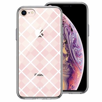 iPhone7 iPhone8 ケース クリア 格子柄 アペンド チェック 白 スマホケース 側面ソフト 背面ハード ハイブリッド-0