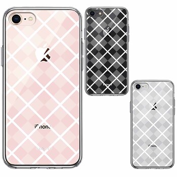 iPhone7 iPhone8 ケース クリア 格子柄 アペンド チェック 白 スマホケース 側面ソフト 背面ハード ハイブリッド-1