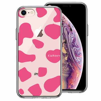 iPhone7 iPhone8 ケース クリア アニマル柄 カウ 牛 ピンク スマホケース 側面ソフト 背面ハード ハイブリッド-0