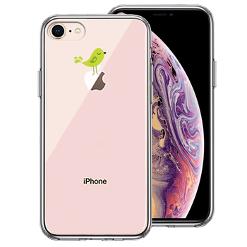 iPhone8 ケース クリア 鳥 グリーン スマホケース 側面ソフト 背面ハード ハイブリッド-0