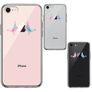 iPhone8 ケース クリア 可愛い 鳥 カップル スマホケース 側面ソフト 背面ハード ハイブリッド-1