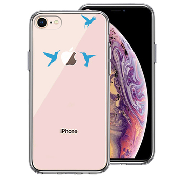 iPhone8 ケース クリア ハチドリ ブルー スマホケース 側面ソフト 背面ハード ハイブリッド-0
