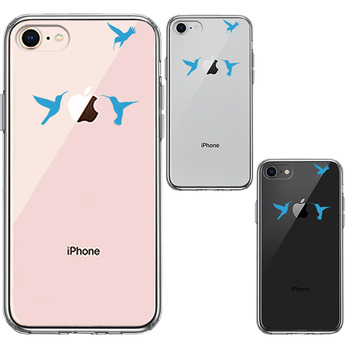 iPhone8 ケース クリア ハチドリ ブルー スマホケース 側面ソフト 背面ハード ハイブリッド-1