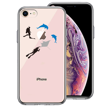 iPhone7 iPhone8 ケース クリア スキューバダイビング マンタ スマホケース 側面ソフト 背面ハード ハイブリッド-0